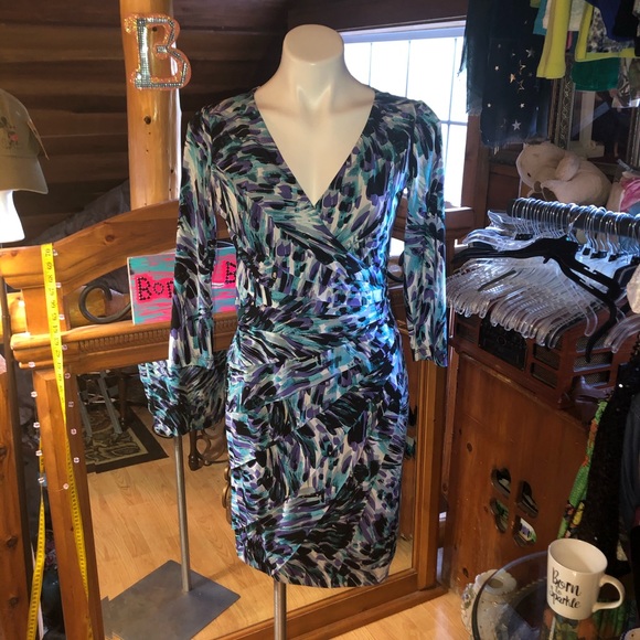 NEW London Times purple & turquoise Sexy low cut dress - Picture 12 of 12